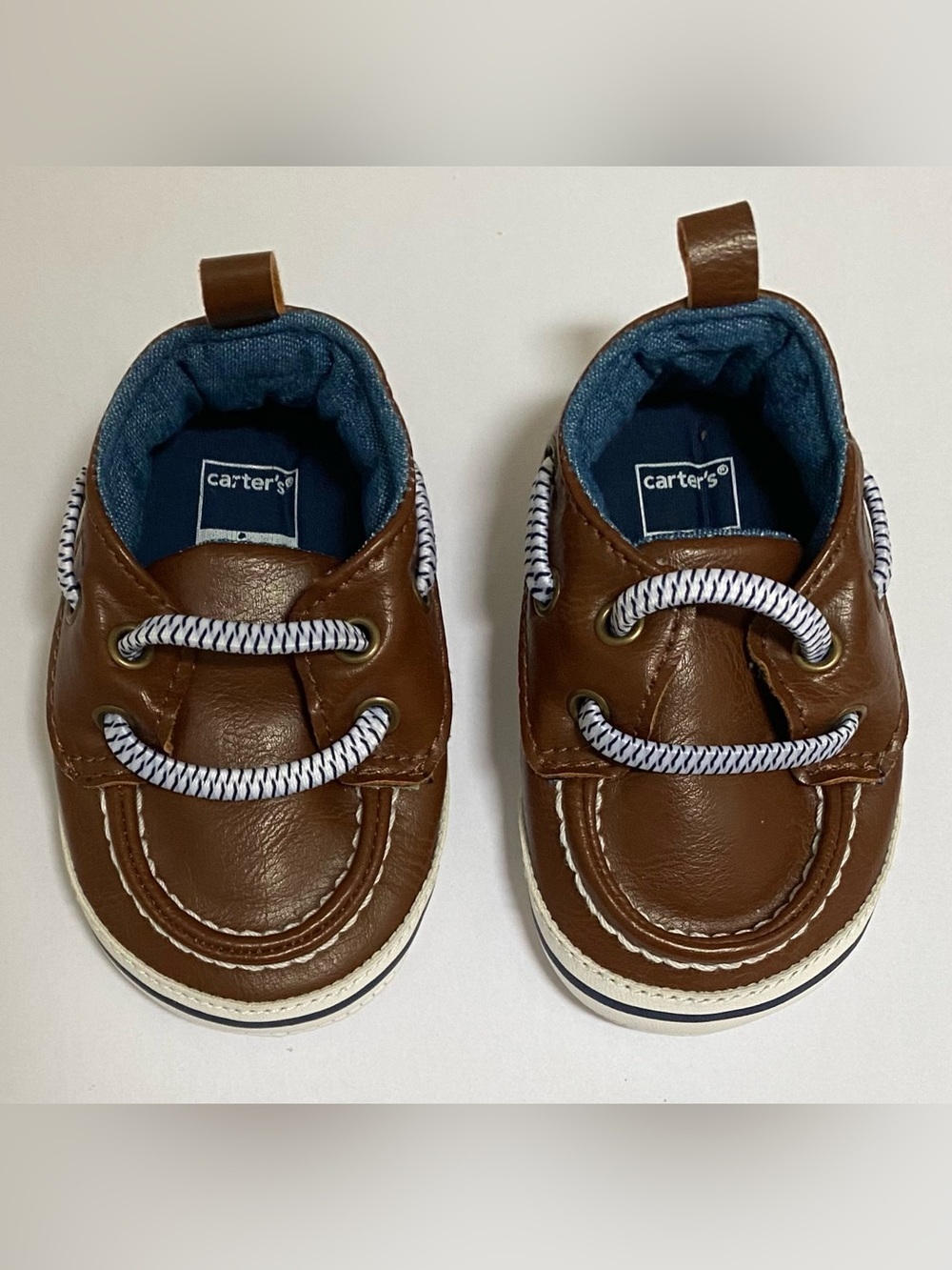 Carter's Brown and Navy Baby Boat Shoes 3 month size